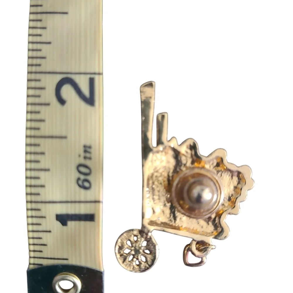 Gold and Red Heart Wheelbarrow Brooch